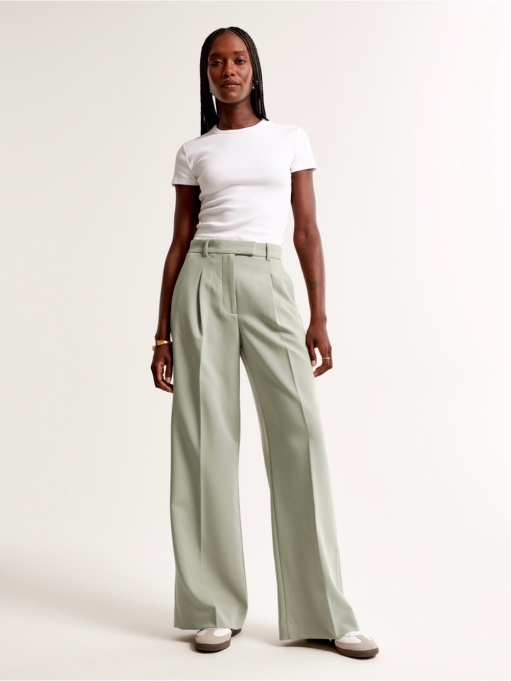 Abercrombie A&F Harper Tailored Ultra Wide Leg Pant in Slate Green | Size 28 6S - Picture 2 of 8